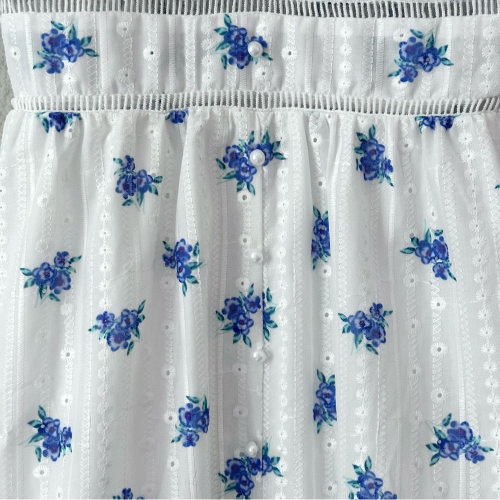 Floral Blue and White Embroidered Maxi Dress - Picture 10 of 11